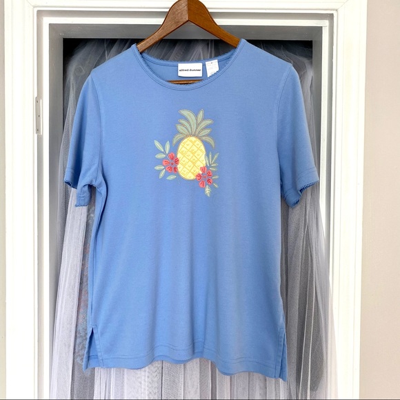 Alfred Dunner Short Sleeve T-shirt - Blue with Pineapple Appliqué - Picture 6 of 7